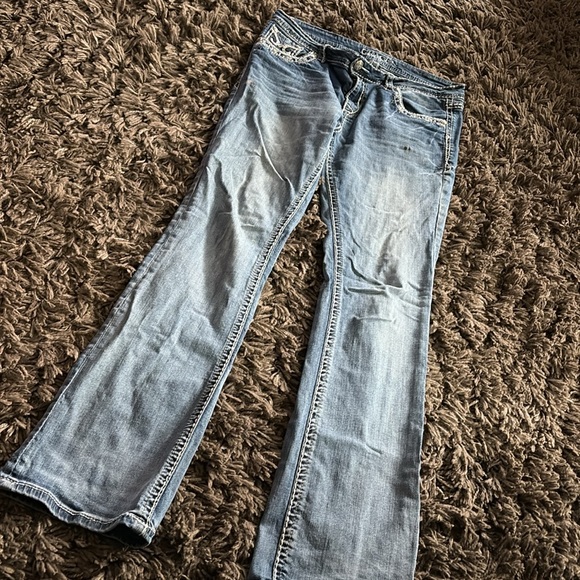 Grace in LA Light Blue Boot Cut Jeans with Embellished Pockets - Picture 4 of 7